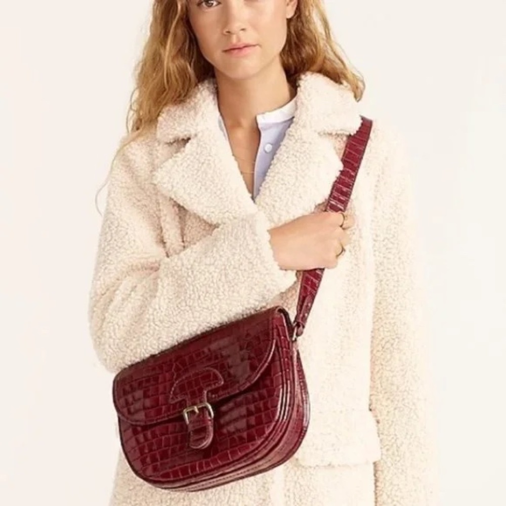 J. Crew Classic large saddle bag in croc-embossed leather